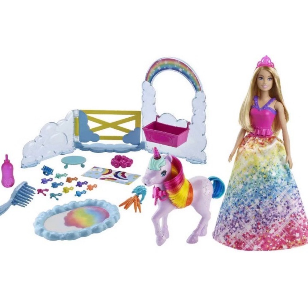 Barbie Dreamtopia Unicorn Play Set Rainbow Color Change Potty 15+ Accessories